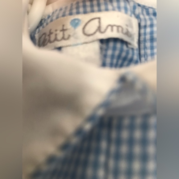 Petit Ami 6 months crabs coastal nautical beach summer blue checked short romper - Picture 3 of 5